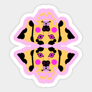 Dalmatian Dog Face, Neon pink and yellow Sticker